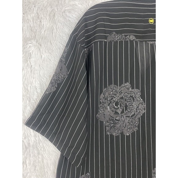 MECCA GOLD Men's Button Down Short Sleeve Shirt XL Striped Floral Lace - Picture 7 of 10